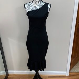 Black one shoulder midi dress